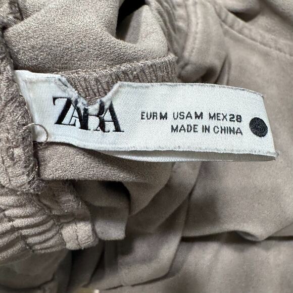 Zara Pants Womens M Taupe Gray Microfiber Stretch Mid Rise Pullon Jogger Pockets - Picture 2 of 14